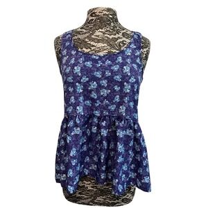 American Eagle Ruffle Tank Blue White Floral Cottagecore‎ Peplum Fairy Beachy M